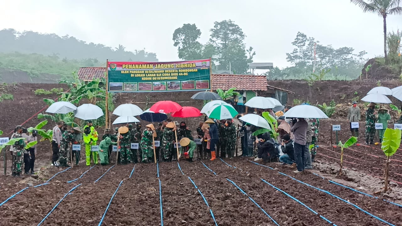 Dandim 0610/ Sumedang Dampingi Pangdam lll/ Siliwangi Dalam Rangka Louncing Penanaman Jagung
