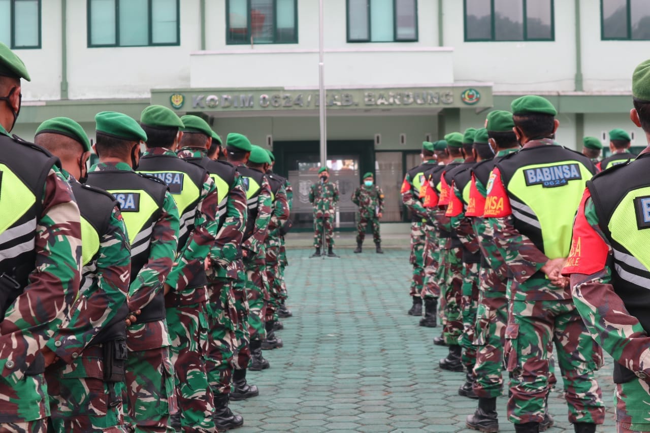Kodim 0624/Kab Bandung Gelar Apel Pasukan Dalam Rangka Operasi PPKM Tahap-2