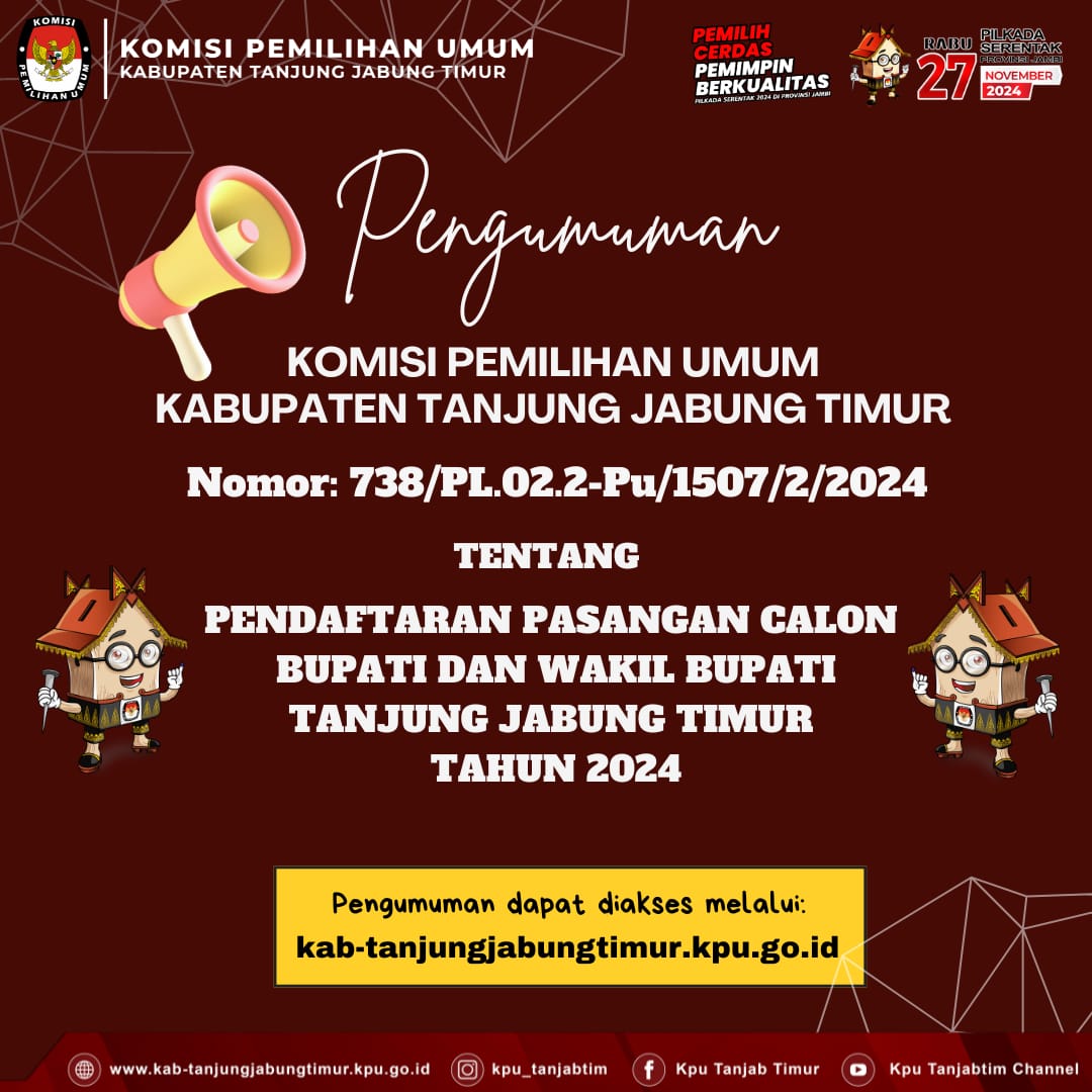 KPU Tanjab Timur Umumkan Pendaftaran Pasangan Calon Bupati dan Wakil Bupati Tahun 2024