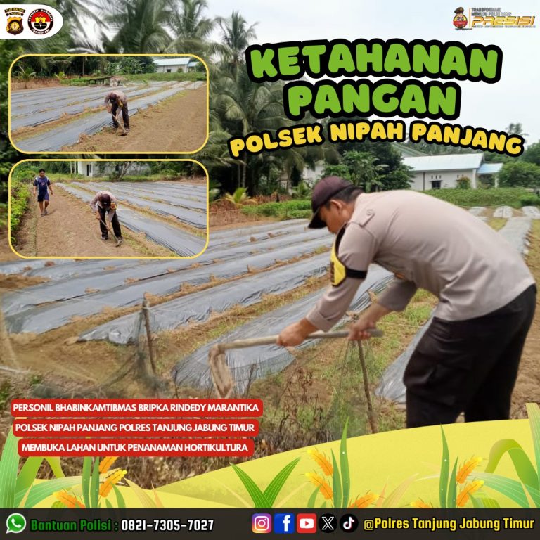 Dalam Rangka Mendukung Program Ketahanan Pangan, Bhabinkamtibmas Polsek Nipah Panjang Membuka Lahan Pekarangan Pangan Bergizi Tanam Hortikultura