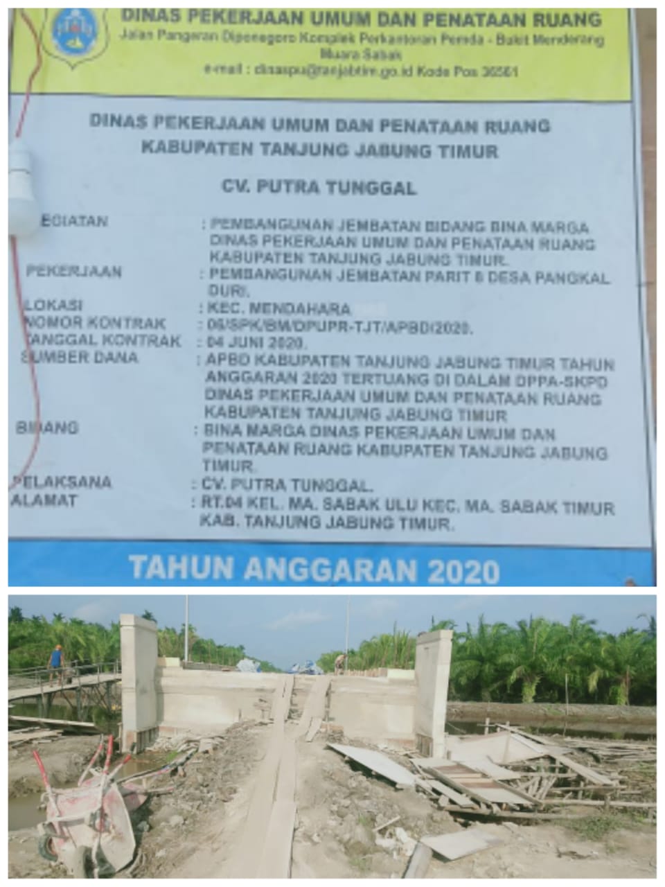 Diduga Tidak Transparan, Papan Proyek Pembangunan Jembatan Parit 8 Pangkal Duri Tak Tampilkan Volume dan Nilai Pagu Dana
