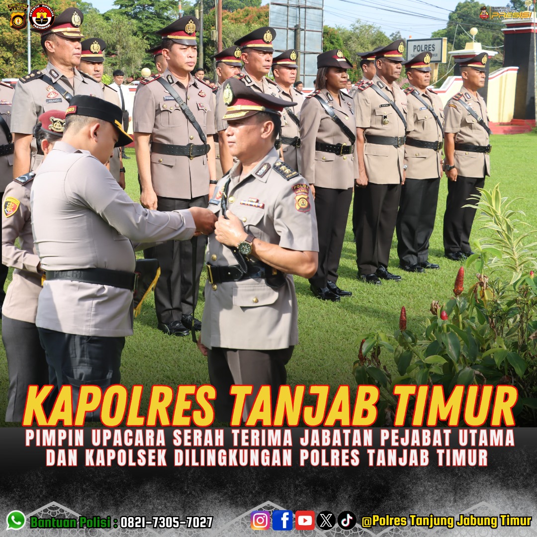 Upacara Serahterima Jabatan Pejabat Utama Dan Kapolsek Dilingkungan Polres Tanjab Timur