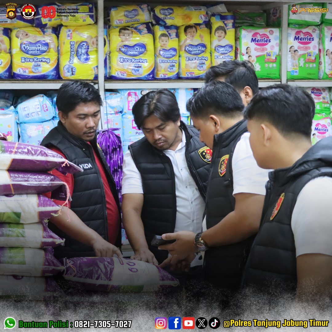 Unit Tipiter Polres Tanjab Timur Polda Jambi Bersama Satgas Pangan Kab. Tanjab Timur Laksanakan Pengecekan Harga Beras Premium dan Medium di Wilayah Kab. Tanjab Timur, Selasa (26/8/2025).