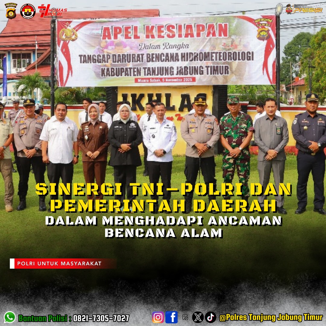 Polres Tanjung Jabung Timur melaksanakan Apel Kesiapan Tanggap Darurat Bencana Hidrometeorologi Kabupaten Tanjung Jabung Timur