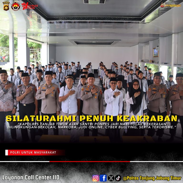 Silaturahmi Penuh Keakraban, Kapolres Tanjab Timur Ajak Santri Ponpes Jari Nabi Tolak kekerasan diLingkungan Sekolah, Narkoba, judi online, cyber bullying, serta terorisme